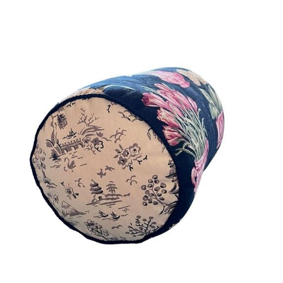 Vintage Chinoiserie Floral Neckroll Throw Pillow - Picture 5 of 7